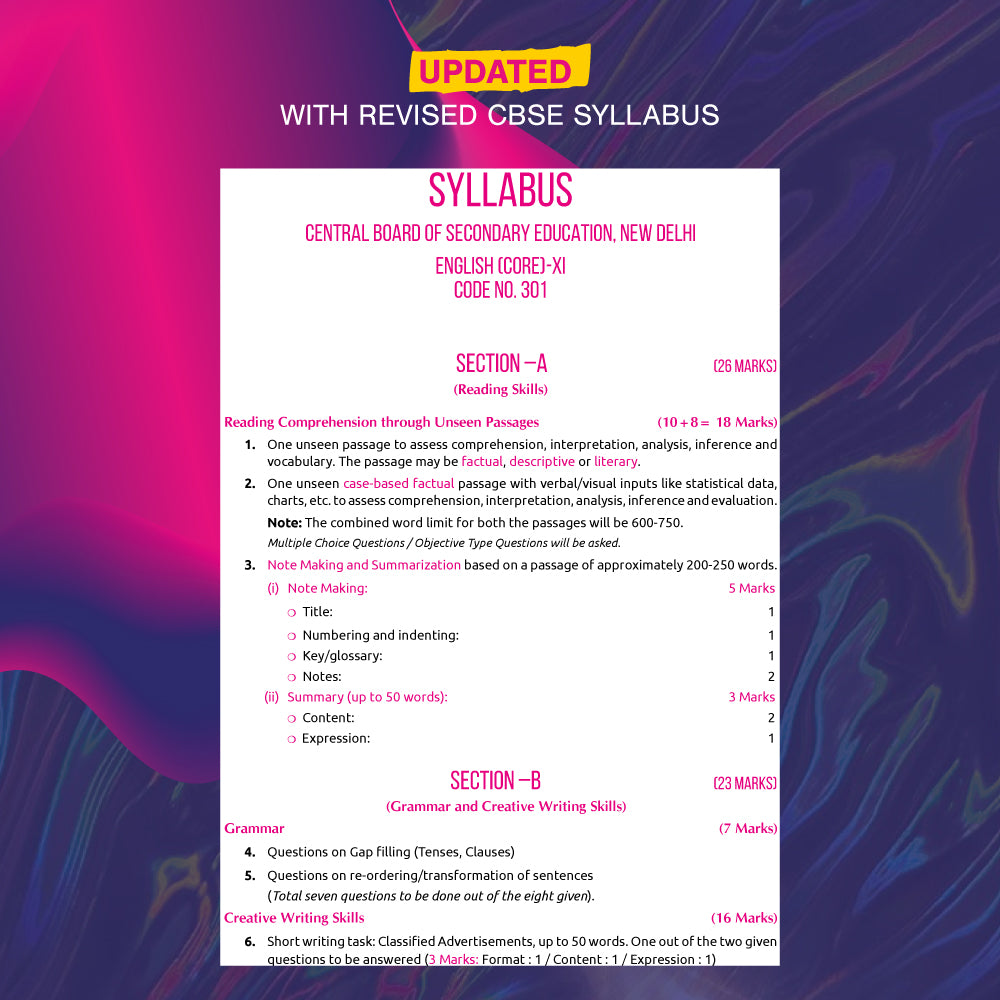 Xam idea Class 11 English Core (2025–26) | Latest CBSE Syllabus| NEP 2020 & NCFSE 2023 Aligned | With Competency-Focused & Free Response Qs | Self-Assessment Tests