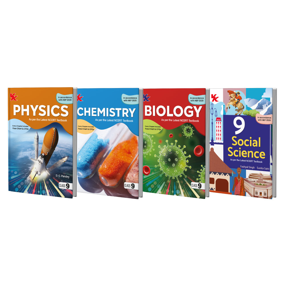 Physics, Chemistry, Biology, Social Science Book for Class 9 (Set of 4 Books) | CBSE (NCERT Solved) | NEP | Examination 2025-26 | by VK Global Publications